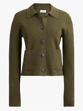 J. Crew Factory M Green Button-Front Polo Cardigan Sweater Jacket
